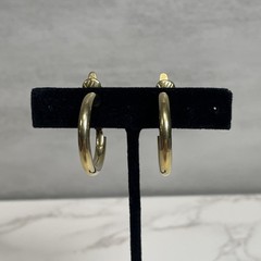Vintage Trifari Earrings Gold Tone Thick Tubing Hoop Signed Pierced Hinged 1″
