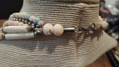 Vintage Pastel Buffalo Bone Beaded Necklace 4 Strand Southwestern Boho 35”
