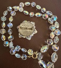 Vintage AB Coated Crystal Brooch Necklace Jewelry Set SPARKLY
