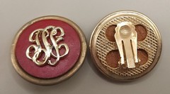 Vintage 1980s Red Leather & Gold Monogram Statement Clip-On Earrings 1.25″