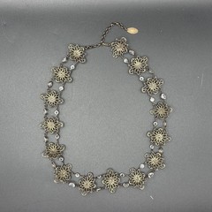 Vintage Signed Kenny Ma San Francisco Brass Filigree Crystal Flower Choker