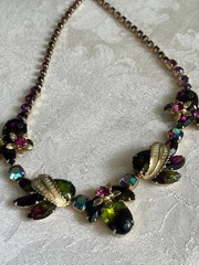 Beautiful Vintage Weiss Heliotrope Cabochons Necklace Gold-tone Accents Exc 17.5
