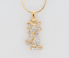 Yves Saint Laurent Vintage YSL Rhinestone Pendant Necklace Gold Tone Adjustable