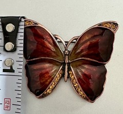 Butterfly Brooch Pin Vintage Rhinestone Enamel Copper?
