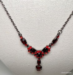 VINTAGE SIGNED VCLM RED RHINESTONE 16″ NECKLACE AND RING Beautiful Condition!