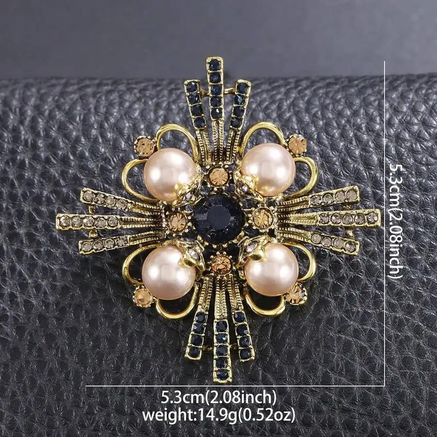 Vintage Zinc Alloy Faux Pearl and Rhinestone Cross Brooch for Women