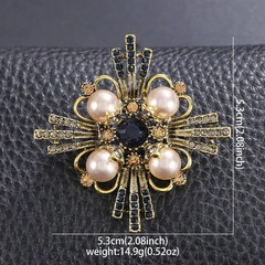Vintage Zinc Alloy Faux Pearl and Rhinestone Cross Brooch for Women