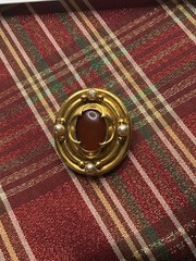 Vtg Signed MMA Egyptian Revival Gold Tone, Pearl Bead & Carnelian Brooch Pin