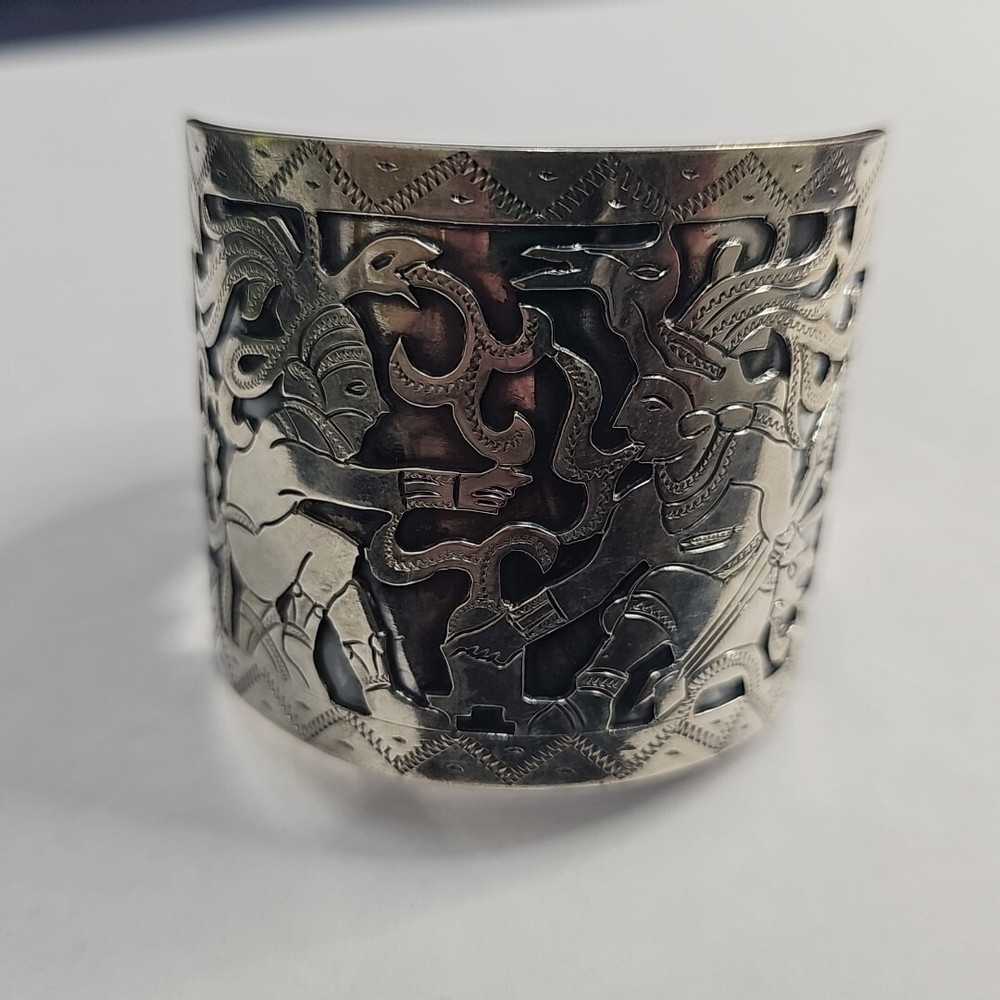 Vintage Reich Silver Guatemala Ornate Sterling Cuffs Bracelet 6.5in 62.1g H62