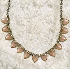 Vintage Pink Moon Glow Necklace Thermoset Silver Tone Retro Statement Chain
