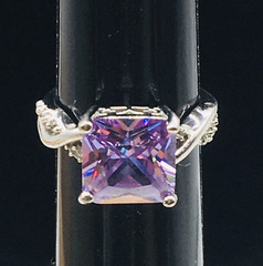 Silver Tone Purple Rhinestone Cocktail Ring Sz 9.75