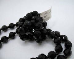 Vintage RJ Graziano black French Jet glass bead and rhinestone sautoir necklace