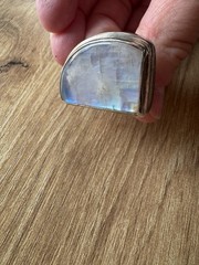 Vintage Silver Moonstone Asymmetrical Cabochon Bezel Set Statement Ring Size 8.5