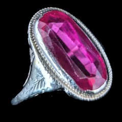 1920s Art Deco Era Lab Created Ruby White Gold Filigree Dinner Ring Antique Gift
