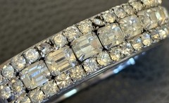Vintage Crystal Octagon Rhinestone Rhodium Plate Hinge Bangle Bracelet 7 3/8”
