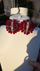 Glamorous large vintage MCM rhinestone, red dangle crystal cha cha clip earrings
