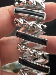 Vintage Leading Lady Harwood Expandable Bracelet Black Silver 90s 6.25”-7” 57g