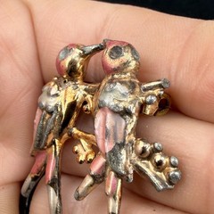 Vintage Brooch Pink Love Birds Gold Tone Enamel Lightweight