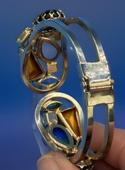 Vintage Gold Tone Bracelet w/ Blue & Green Stones • Bold Statement Jewelry