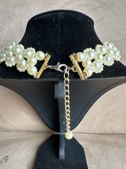 Vintage Double-Strand Faux Pearl Floral Cluster Choker Necklace