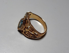 Vintage SETA Gold‑Tone Filigree Ring w/ Blue Marquise Stone Excellent Condition