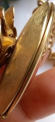 WWII 1940s Locket Necklace Russian Gold Picture Locket Brushed Goldtone Rose