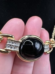 Vintage Lanvin Germany Gold Tone Black Stone And Crystal Necklace