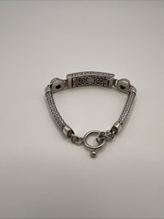 Bali Sterling Silver Peridot Bracelet 7” Handcrafted Balinese Scrollwork Artisan