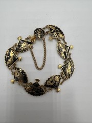 Vintage Amita Damascene Fan Link 3 Piece Set 24k Gold Plated Japan Full Parure
