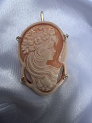 14k Gold Cameo Signed Scognamiglio Italian Pendant Brooch M+M Mint