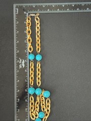 VTG Les Bernard Costume Jewelry Turquoise Bead Gold Plated Link Necklace