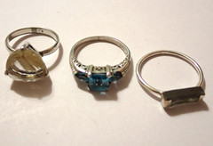 3 Rings S9 Rutilated Quartz S10.5 Blue Stone S12 Bar 925 Sterling Silver 10.6g