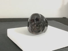 Vintage carved natural black coral skull Gothic mens womens ring size 7.5-7.75