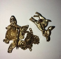 Antique Gold Tone Deer Fawn Pins