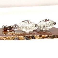Vtg Mod SilverTone Art Deco Glass Earrings Clip On Dangle Drop White Groovy S