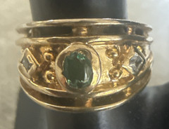 VTG Ring ALA 925 and Gold Vermeil Green Stone CZ Triangle Accents 7.5