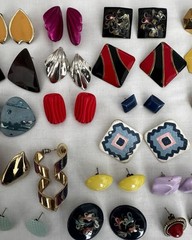 41 Pairs Vintage 80s Pierced Earrings Enamel Lucite Metal Etc Post Assorted Huge