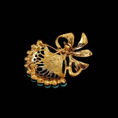 Vintage Turquoise Fan Earrings & Brooch Gold Statement Dangle Earrings Jewelry