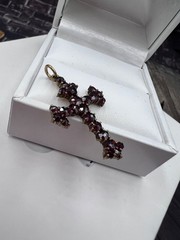 Antique Bohemian silver 900 Natural Rose faceted garnet cross Victorian style