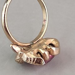 Rhinestone Ring Pink Glass Adjustable Gold Tone Leaves 6.5