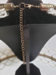 Vtg 1980-90s Statement White Beads/ Gold Metal Bib Braided Neclace Chunky Boho
