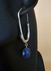 Vintage Sterling Silver Lapis Lazuli Drop Hoop Earrings Artisan Modernist J…