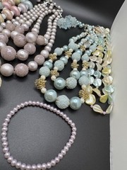 TITLE Vintage Pastel Beaded Jewelry Lot Necklaces Earrings Pearl Glam Retro