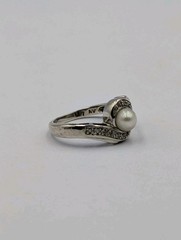 Nevada Silver Mines Vtg Sterling Silver Pearl & White Topaz Bypass 925 Ring Sz 7