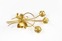 Coro Gold Gilded Vintage Triple Flower Brooch Faux Pearl Large 3 1/8″ x 1 5/8″
