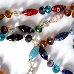 VTG Millefiori Style Art Glass Beads & Crystals Hand Knotted 25″ Stand Overhead
