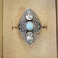 925 Sterling Silver INDIA PTI Blue Topaz & Larimar Ring Size 9.5 – 7.5g JTV gem