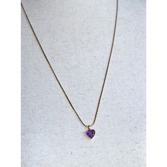 Vintage 14K Italian Solid Gold Amethyst Heart Necklace, Long 24.5″ Heirloom