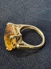 Vintage 18K Yellow Gold HGE & Giant Emerald Cut Faux Citrine Ring-Adjustable