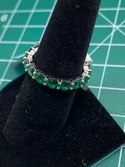 Sterling Silver Eternity Band Ring with Nano Emeralds, Size 8